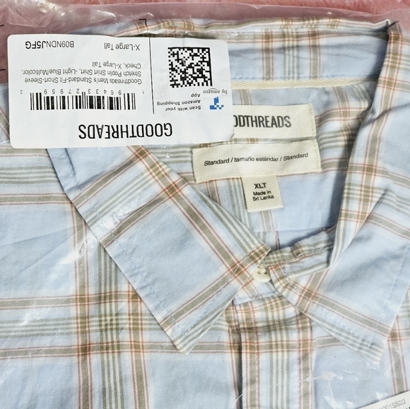 Goodthreads Light Blue Checked Short Sleeved Poplin Shirt Size XL Tall - Picture 6 of 7